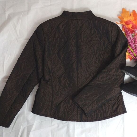 Dana Buchman Vntg Dark Brown Fitted Embroidered Puffer Zip Up Jacket 10P - Picture 14 of 17